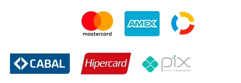 Mastercard, Amex, Elo, Cabal, Hipercard, PIX